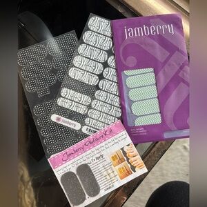Jamberry Nail Adhesive Sticker Sheet Multi-pack White Designs Silver and Green